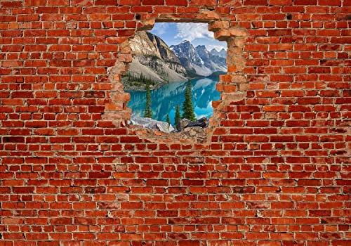 wandmotiv24 Fototapete Moraine See Panorama - Roter Backstein, 200 x 140cm - selbstklebende Strukturtapete, Wanddeko, Wandbild, Wandtapete, 3D-Optik, Wandbruch, Landschaft M0609