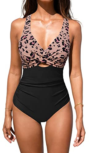 CUPSHE Costume da bagno intero da donna con avvolgimento, increspato, controllo pancia, push-up, scollo a V, schienale incrociato, a vita alta, L