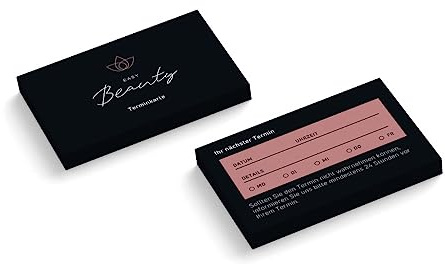 Terminkarten personalisiert | Beauty | 2-seitig | Querformat | Menge + Farbe wählbar | Terminzettel | nächster Termin | Praxis | Wellness | Kosmetik (Schwarz, 100 Stück)