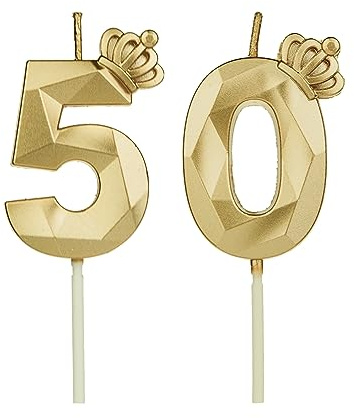 DTXLX Gold Krone Zahl 50 Geburtstagskerzen Kuchen Deko | Zahlen, mit, 3D, für, geburtstagsdeko, Kinder, Partys, Hochzeiten, Firmenfeiern, Jubiläen, #50