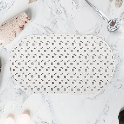 LY4U Oval Shower Mats Non Slip Anti Mould, 39 x 70 cm TPR Bathtub Mat with Drain Holes, Machine Washable