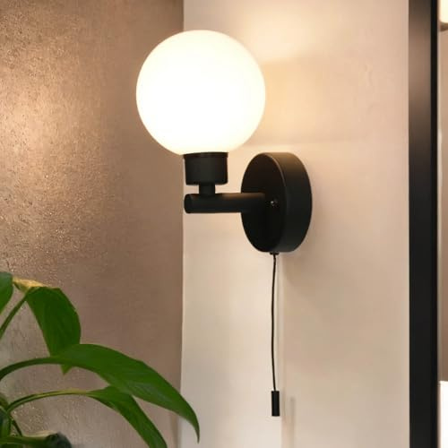 Licht-Erlebnisse Wandlampe mit Schalter Kugelschirm B: 10 cm klein Schwarz Weiß IP44 G9 Glas Metall Modern Wandleuchte Badezimmerleuchte Spiegel Bad