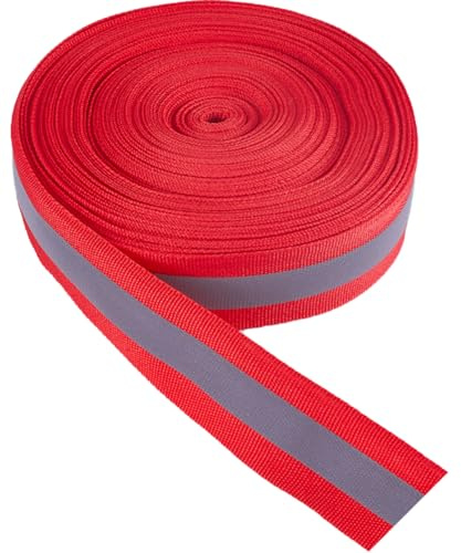 GORGECRAFT 20M Fluoreszierendes Reflektierendes Band Zum Aufnähen Hohe Sichtbarkeit Nylon Silberfarben Reflektierende Bänder Sicherheitsstoff Gurtband Zierstreifen Rot Für Jogger Radfahrer