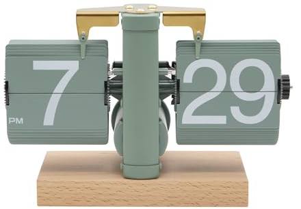 Itigoitie Beech Wood Base Flip Down Clock,Retro Digital Flip Desk Clock,Vintage Auto Flip Clock,Mechanical Clock,Battery Operated Digital Display,Home And Office Decorations(No Battery Included)-Green