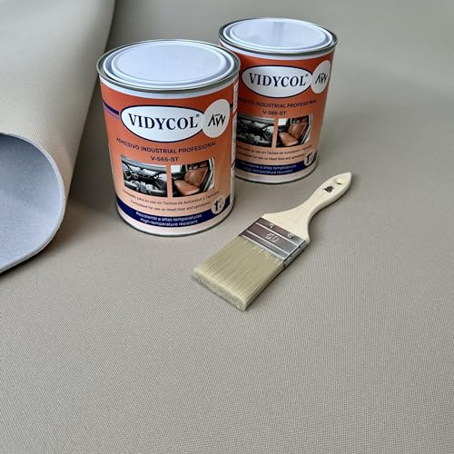 ARWEAVE TEXTIL Kit Completo para tapizar Techo de Coche con Tela foamizada, Pegamento de Alta Temperatura y brocha. Tejido Arena de 3 Metros x 1,45 m + 2 L de Cola + brocha