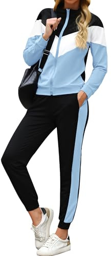 Marvmys Träningsoverall dam sportig elegant långärmad jumpsuit kontrastfärg höst vinter sport jogging yoga träning fitness, Ljusblå, M