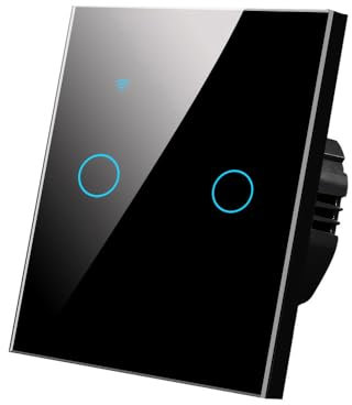 Interruttore WiFi Smart Touch da Parete, Compatibile con Alexa e Google Home, Controllo Remoto tramite App, Nero, 86 mm (A 2 via)