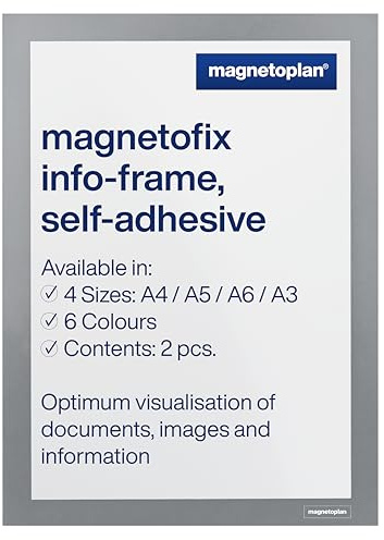 magnetoplan magnetofix Info-Rahmen selbstklebend, 2 Stk, Grau | Format: A4 | Selbstklebender Magnet Bilderrahmen für Aushänge, Bilder und Dokumente