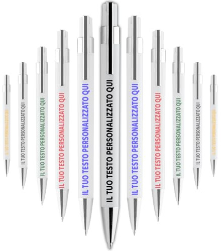 Mr Pubblicità Set di 15 Penne Personalizzabili a Rotazione, Bianco e Nero, Ricaricabili (Bianco, 30)