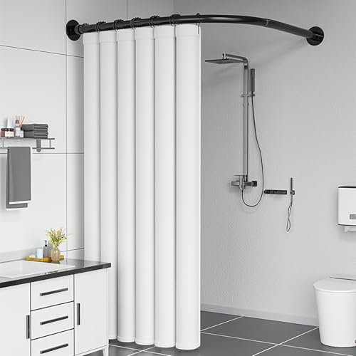 APHTOCF Duschvorhangstange Ohne Bohren 304 Edelstahl L Form, Teleskopstange Ecke Duschvorhangstange, Ohne Deckenhalterung, Für Badewanne & Dusche, Schwarz(Size:B 70-95cm x 90-130cm,Color:Schwarz)