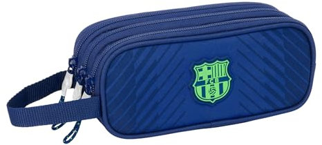 SAFTA F.C. Barcelona Navy Blue - Estuche Triple Cremallera, Infantil, Ideal para Niños de 5 a 14 Años, Cómodo y Versátil, Calidad y Resistencia, 21x7x8.5 cm