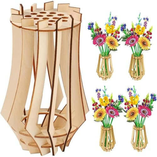 Holzvase für Lego Blumen, Holzvase für Lego Blumen, Vase für blumenstrauß Bausatz Holzpuzzle Blumenvase Blumenständer für Rosen, Kirschblüten, Sonnenblumen, Tulpen, Narzissen, Lotus (B)