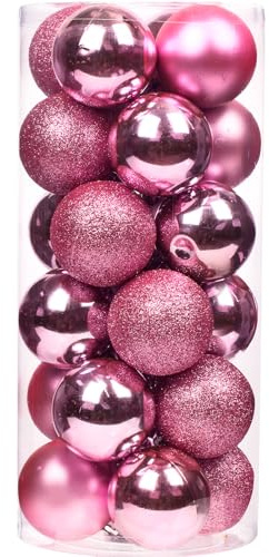 Emopeak Lot de 24 boules de Noël roses pour décoration d'arbre, mini boules de Noël de 3,1 cm, boules de Noël incassables pour décoration de fête de mariage