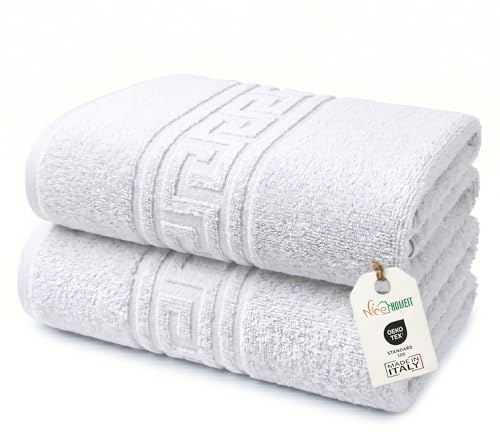 nice homeit Set 2 Asciugamano da Bagno grandi 100x150 cm – Extra Large Telo Bagno in 100% Cotone Filato ad Anello – Extra Morbido e Assorbente. MADE IN ITALY