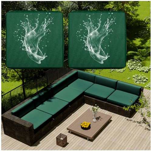 1/2/4 Pcs Patio Cushion Covers Waterproof – Outdoor Rattan Furniture Cushion Replacement Slipcovers with Zipper for L-Shaped Garden Sofa or Corner Couch (Dark green,65x65cm 2 pcs)