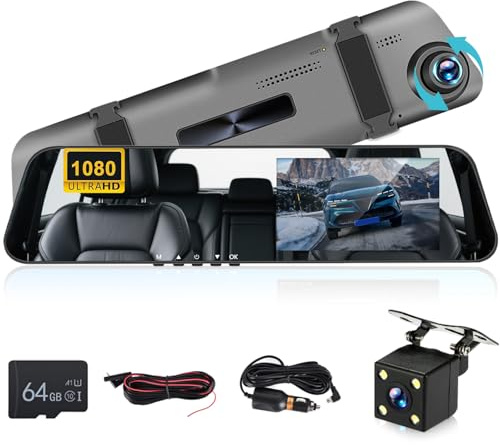 NHOPPEW 1080P Front- und Rückspiegel mit Kamera – 4,5-Zoll-Spiegel-Dashcam mit Unterstützung für Loop-Aufzeichnung, Nachtsicht, Bewegungserkennung + Rückfahrkamera