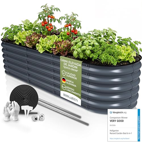 HOFGARTEN Hochbeet Metall 200x60x42 cm - Hochwertiges Gartenbeet aus Zn-Al-Mg Stahl - wetterfest & rostgeschützt - Modularer 6-in-1 Bausatz QuickGrow (Anthrazit)
