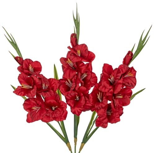 Oairse Burgundy Gladiolus konstgjorda blommor 3 st sidenblommor med stjälkar falsk blomma för vas vår sommar inomhusdekoration fuskblommor stjälkar fyllmedel för bordsuppsatser, bröllop, heminredning