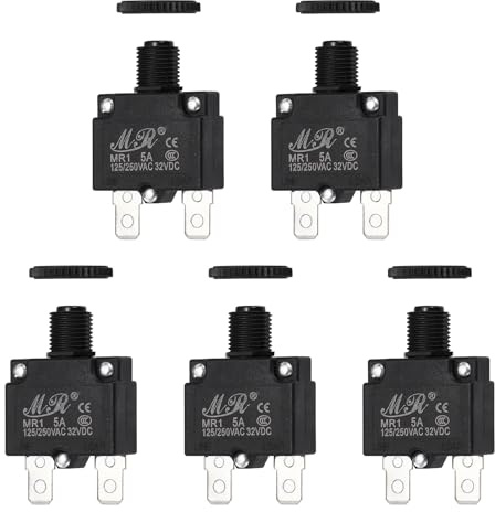 QUARKZMAN 5 Pcs Disjoncteur Thermique 5Amp 125/250V AC 32V Dc Noir | Interrupteur Protection Contre Les Surcharges De Circuit À Réinitialisation Manuelle Par Bouton-Poussoir,