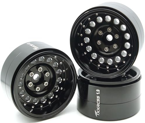 TxxRcss RC 1.9 Inch Beadlock Wheels Negative Offsets 10mm Rims Hex 12mm Aluminum Wheel for TRX4 TRX6 SCX10 Gen8 1/10 RC Crawler Remote Control Car Upgrades Accessories 4pcs (Black) YK1906