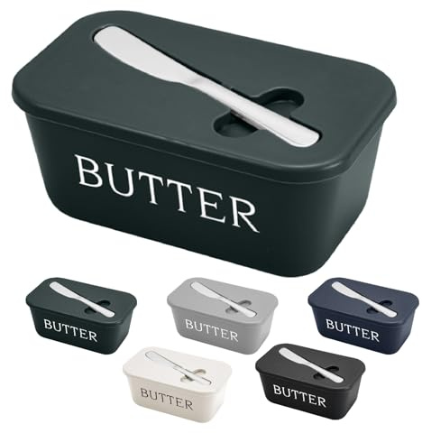 Beurrier avec couvercle, grand récipient de rangement avec couteau à beurre en acier inoxydable, plateau porte-beurre léger en polypropylène, pour comptoir et accessoires de cuisine (vert, 1 000 ml)