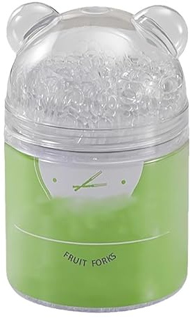 Disposable Fruit Forks with Cute Bear Storage Jar – 100PCS Clear Plastic Mini Dessert Forks for Fruits, Snacks, Cakes & Parties – Smooth, Durable & Hygienic Design