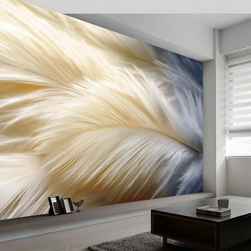 Carta da parati in tessuto non tessuto, con piume bianche a righe eleganti, 400 x 280 cm (L x A), decorazione da parete, poster da parete, arazzo carta da parati fotografica realistica, per soggiorno