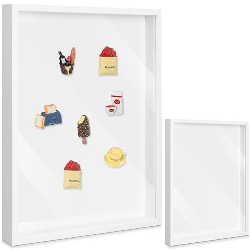 Vicenpal 1 Pcs Large Magnet Display Board 16x12 Magnetic Board, White | Souvenir Magnet Display Case, Magnet Frames for Wall, Removable Dust Proof Cover Framed Magnetic Board for Table Fridge