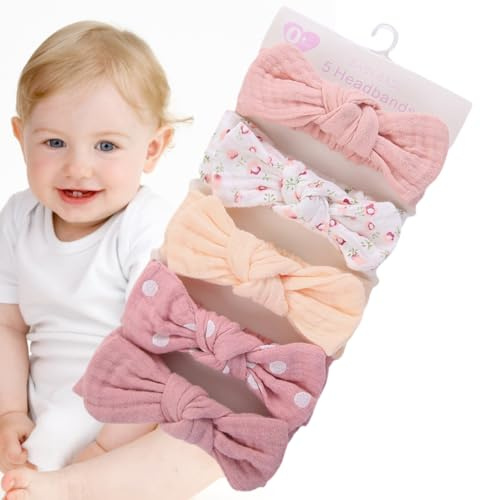Babybands | 1 x st (5 st) och stretchiga för flickor | Hårbågar | främre ligament 18 x 3,5 cm mjukt tyg, elastiska pannband, perfekt för ph-sessioner