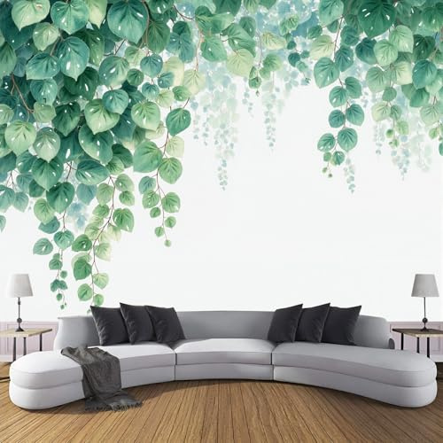 3D Seda Papel Pintado Panorámico Estilo Natural Y Fresco, 150 × 105 cm, Exuberantes Hojas Verdes Colgantes Grandes Murales Tapiz Para Salón, Adulto Habitación De Niños, Estudio Decoración,Verde Claro