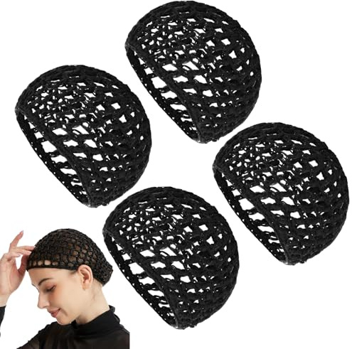 zhongko 4Pcs Mesh Hair Net, Women Hairnets for Sleeping In, Hairnet for Wigs, Crocheted Sleep Cap for Women's Keep Curls Hair Sleeping (Black)