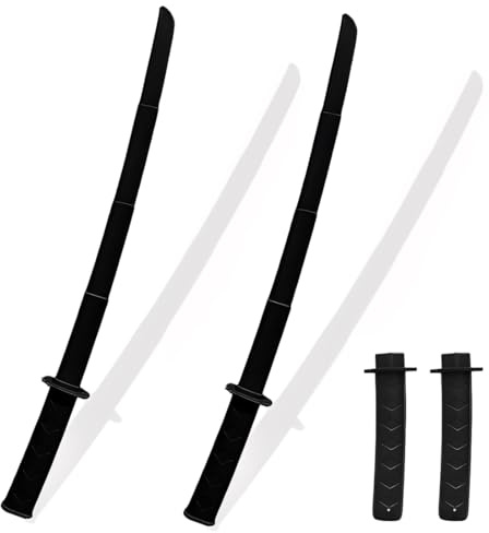 YOFDAL 2 PCS Espada Ninja, Espada Telescópica Impresa en 3D, Katana, Es-pada Samurai, Katana Deadpool, Juguete de Samurai Retráctil de Plástico para Fiesta Temática, Carnaval (Negro)