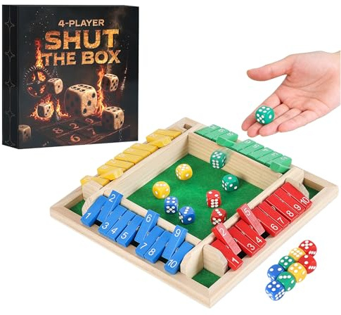 Uowivi Shut The Box Game - Math Dice Board Game for Family Night Classroom Travel, Wooden Table for 2-4 Players, Improves Mathematical Skills, for Classroom, Home Bar Party & Travel