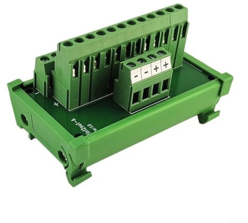 2 Ingressi 12 Uscita Distribuzione Potenza Morsettiera Splitter Board per guida DIN, Verde, 78mm x 49mm x 46mm, PVC, Capacità Corrente Totale 25A