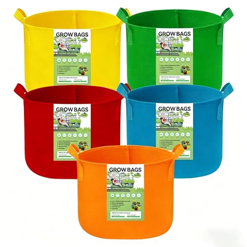 VJJXUU 5Pcs 10 Gallon Grow Bags, Colorful Fabric Plant Grow Bags, Felt Fabric Pots Garden Bags Tomato Planter for Vegetables Flowers