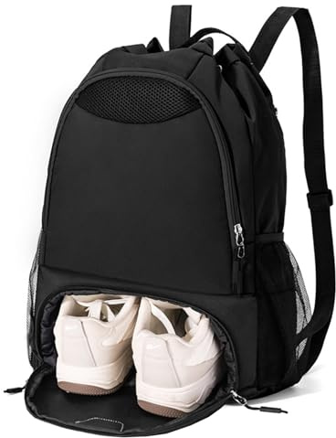 seyfocnia Bundfeder Basketball-Tasche mit Schuhfach, Sportausrüstungstasche für Basketball, Fußball und Volleyball, Herren-/Damen-Geräte- und Ballträger, Schwarz