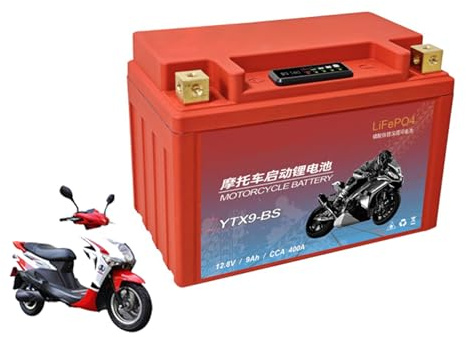 HJGHY 12.8v 9ah 400a, Batteria per Moto LiFePO4 da 12,8 V, 7 Ah, 5 Ah, 14 Ah, 9 Ah, Batterie di avviamento per Moto da 12 V, Batteria Powersport al Litio da 12 V con BMS e Display, 200-500A