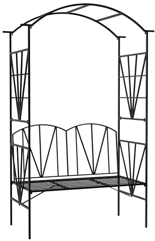 Outsunny Garden Bench 2 Seater Outdoor Patio Metal Loveseat with Arch Black