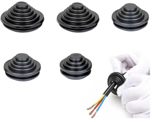 PBAHAUP 60 Pcs Ojales De Goma, Funda De Cable De Goma Con Forma De Torre, Para Agujeros, Pasacables De Gomas, Tapones De Goma Para Plomería Autos Barcos, 10 Mm, 16Mm, 20 Mm, 25 Mm, 30 Mm (Negro)