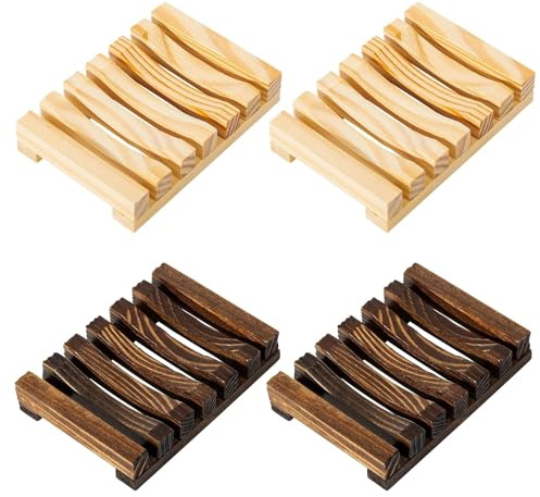 4 Stück Seifenschale Holz, Seifenablage, Seifenhalter, Seifenschale Duschbereich, Seifenunterlage, Seifenschalen, Seifen Halter, Seifenschalen, Maße 11,5 x 8 x 2,2 cm