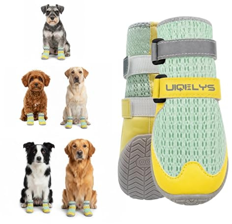 UIQELYS 2-Pack Summer Dog Boots for Hot Pavement, #2 | Mint green; Breathable Mesh; Protects against hot pavement; Non-slip sole; Hi-vis double straps; Ideal for mixed sizing