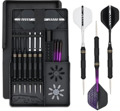 Joigivit Lot de 6 fléchettes à pointe en acier, corps en laiton de 23 g avec tiges en aluminium, pointe en métal