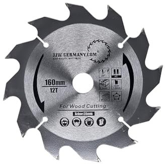 HM - Kreissägeblatt 160 x 20 mm kompatibel mit Bosch, Festool, Mafell, Industriequalität nach DIN EN 847-1 (HM 160 x 2,6 x 20 Z= 12 WZ)