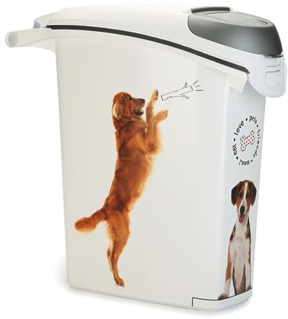 CURVER Behälter für Trockenfutter für Hunde, großer luftdichter, geruchshemmender Behälter für Hundefutter, mit Reisegriffen, 23 x 50 x 50 cm, 10 kg/23 l, weiß