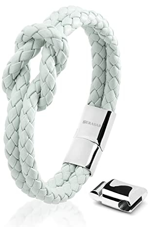 SERASAR 20cm Bleu Pâle Bracelet en Cuir pour Femmes avec Boîte Cadeau - Noeud Bijoux Bracelets Belle Petite Amie Soeur Fille Mère Maman Partenaire Cadeaux Couple Women Woman Black Leather Gift