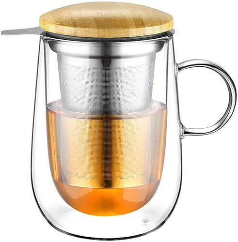 glastal 430 ml Tazas de la Taza de té de Borosilicato de Vidrio con Filtro de Acero Inoxidable Taza con el Adecuado para té Verde, té Negro, Bolsas de té, Leche