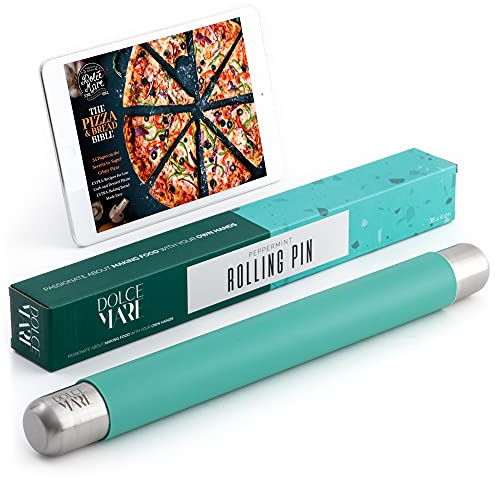 DOLCE MARE Silikon Teigrolle in mintgrün - Antihaft Nudelholz - BPA freie Fondant Rolle für Pizza & alle weiteren Teigwaren - Der Teigroller kommt in einer edlen Geschenkverpackung (Peppermint)