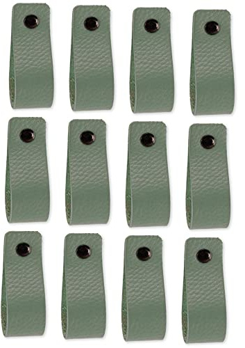 Brute Strength Ledergriffe für Möbel 16,5 x 2,5 cm Blassgrün 12 Stück | Handgefertigte Möbelgriffe und Lederschlaufen aus Vollnarbenleder; für Schranktüren und Schubladen, Schrauben inklusive