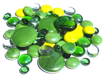 mesbilles - 500 GR Mélange Vert Billes Plates - Galet en Verre 30 mm 20 mm 10 mm Cailloux en Verre décoratifs