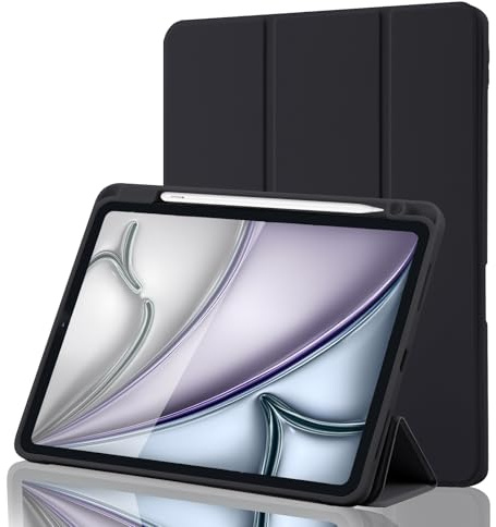 Hülle für iPad Air 11 Zoll M4 2026/M3 2025/M2 2024, iPad Air 5/4 2022/2020 10,9 Zoll mit Stifthalter, Magnet-Trifold Hülle mit iPencil 2. Gen Aufladen, Auto Schlafen/Wachen, TPU Schutz, Schwarz